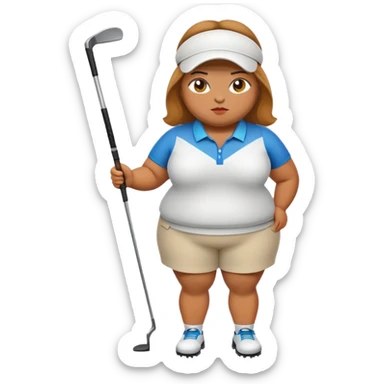 A fat girl golfing with golf cloths on sticker