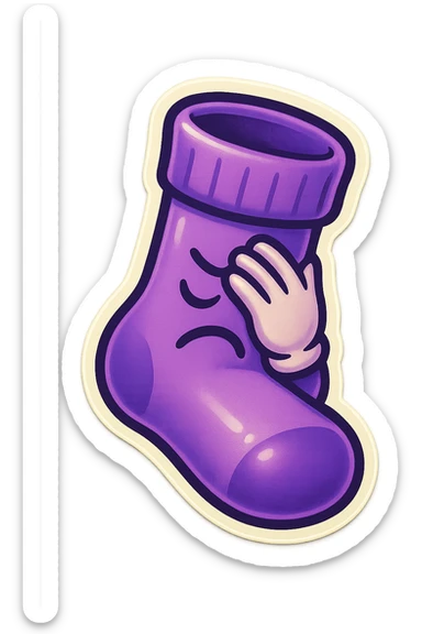 A purple sock with a facepalming gesture, representing facepalm or disappointment. sticker