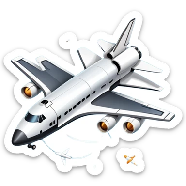 An icon featuring a space shuttle, a drone, and an airplane, symbolizing aerospace technology. The design includes rockets, flight paths, and satellites, representing space exploration and aviation. Transparent background highlights the cutting-edge technologies in air and space travel sticker