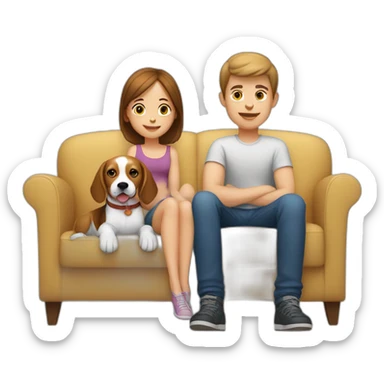 Brown hair White boy and girl and beagle Sit on couch sticker
