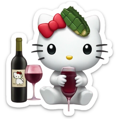Hello Kitty drinking red wine and eating crocodile sticker
