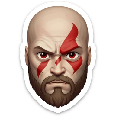 Visage de Kratos du jeu PlayStation a la perfection, c'est a dire que la marque rouge doit partir jusqu'à l'arrière du crâne et il n'a rien du côté de l'oeil droit donc gauche pour moi  sticker
