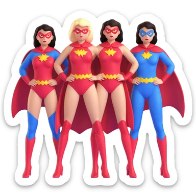 three female superheroes with different powers and costumes sticker
