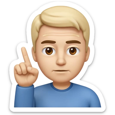 iOS-style 3D emoji: a person with slightly furrowed eyebrows, serious expression, head tilted forward, index finger raised and wagging, with motion lines around the finger to show movement sticker