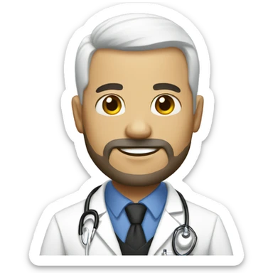 Bald tan male doctor with a crown and black beard sticker