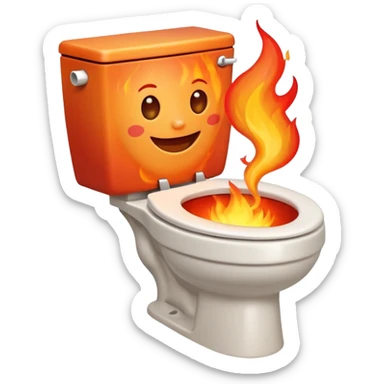 A smiling toilet with fire coming from its bowl sticker