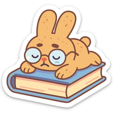 biscuit bunny lying on book with slipping glasses, pastel-toon style sticker