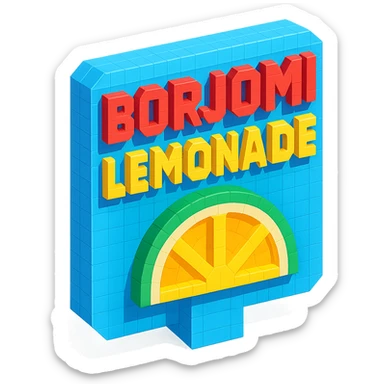 Borjomi lemonade advertisement sign with bold text sticker