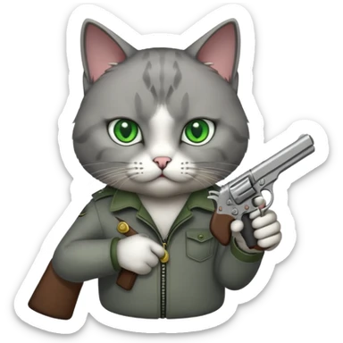 Cat with a pistol sticker