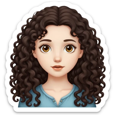 Pale girl with dark brown long curly hair  sticker