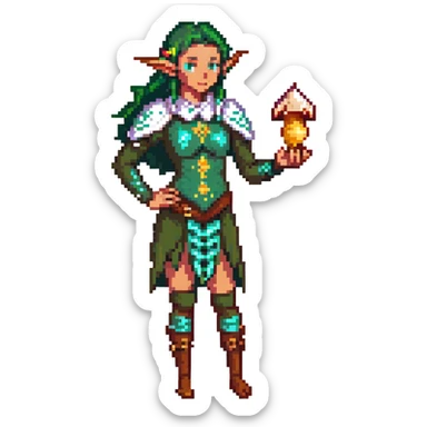 elf female Short wetsuit-style garb, glowing runes on skin, holding a conch horn. sticker