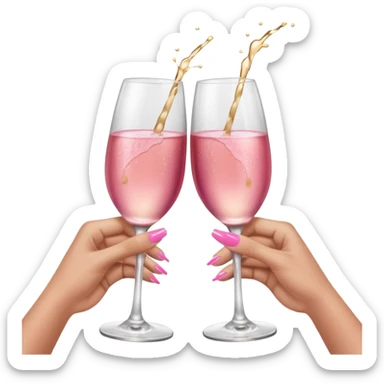Pink champagne toast two glasses with brown hands with short manicured pink nails sticker