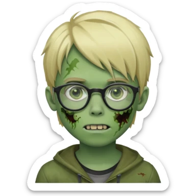 boy zombie with blonde emo hair and green skin and glasses sticker