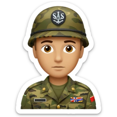 Soldaten in Tarnfarbe der salotiert und den SAS Buchstaben auf der Mütze und Uniform sticker