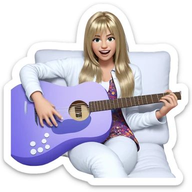 girl with guitar on couch sticker