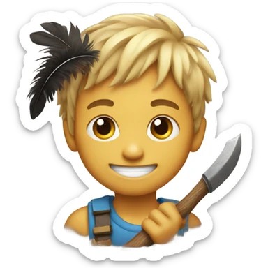 smiling boy with feathers with an axe in his hand  sticker