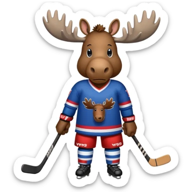 A moose with a hockey jersey with the letters YWS on it  sticker