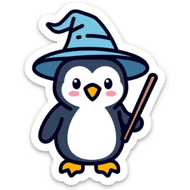 penguin wizard with magic wand and wizard hat sticker