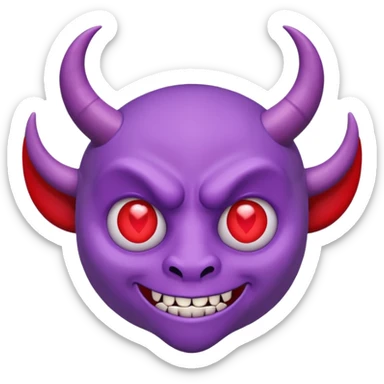 Purple demon emoji with red hearts for eyes,, circular head with horns sticker
