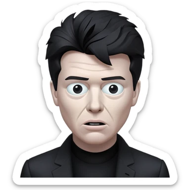 Rick Astley but with a cursed Selene Delgado face with no eyes, but the face doesn’t even fit, so there’s no mouth, the background is pitch black, Rick Astley is a grayish-white color and the entire picture, including Rick Astley, is kind of a staticky, glitchy, horror, analog horror type sticker