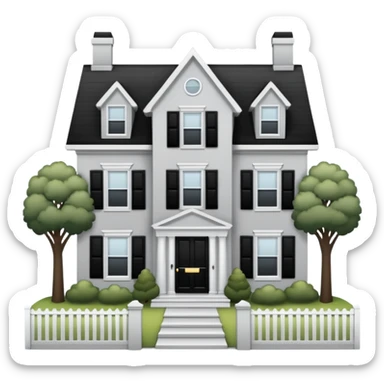 light gray colonial house with black shutters and black front door sticker