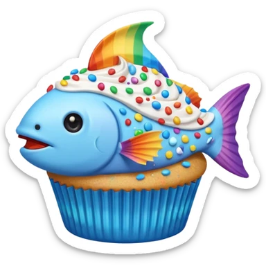 the flat side view of a fictional cup cake fish (NOT a fish on a cupcake) sticker