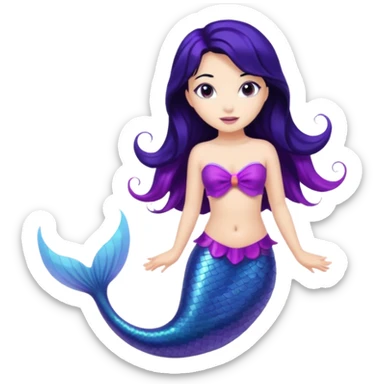 Mermaid with black hair and purple tail  sticker