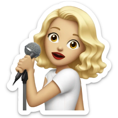 blonde girl singing with microphone with red lipstick  sticker