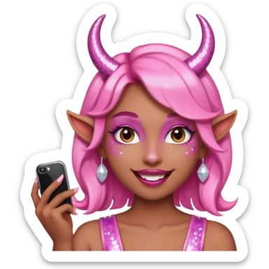 glitter pink girl naughty selfie glitter pink horns sticker