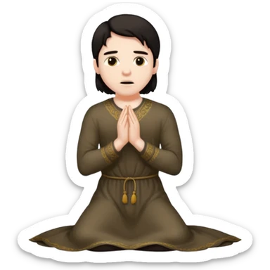 Submissive man on knees wearing female clothes dark hair begging sticker