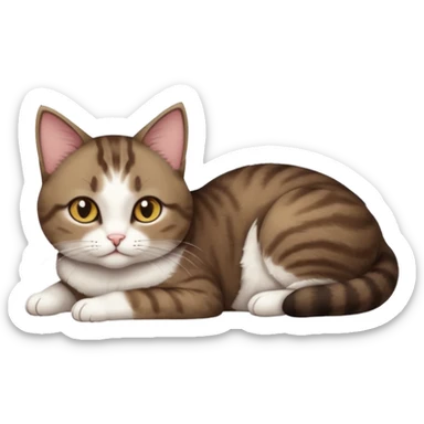 full body tiny short hair dark brown and white cat with hazel eyes lying down sticker