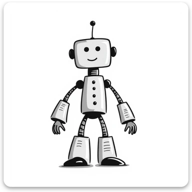 toy robot, hand-drawn doodle style, black lines, whimsical sticker