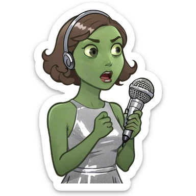 White girl blue eyes brown hair speaking telling shooking news while she’s being calm in a diva pose sticker