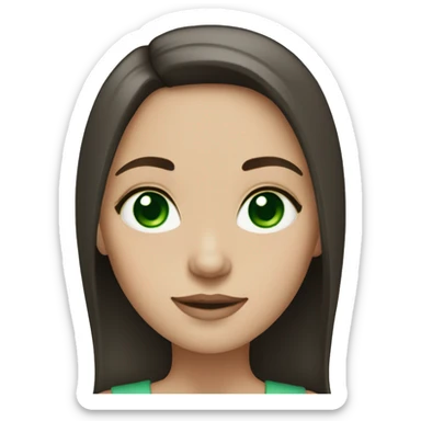 a girl with medium dark brown hair with ivory skin and green emerald eyes sticker