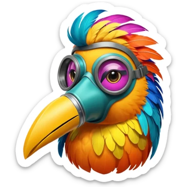 bird with gas masks sticker