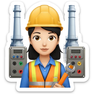 Electricity power employer at work with black hair sticker