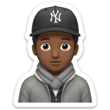 Cappellino New Era New York nero e persona con giubbotto di pecora grigio e anche la lana grigia sticker