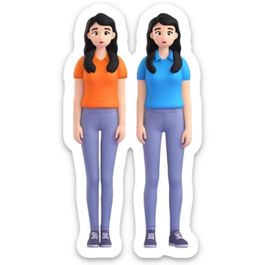 teenager girl with black long hair and blue shirt sticker