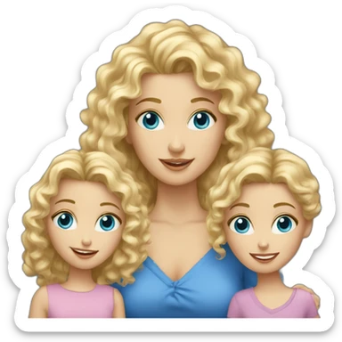 caucasian curly blonde blue eyed woman with her two daughters sticker