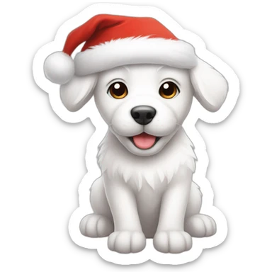 furry white happy puppy with christmas hat sticker