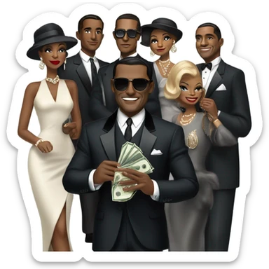 1960s ratpack with men and women and money sticker