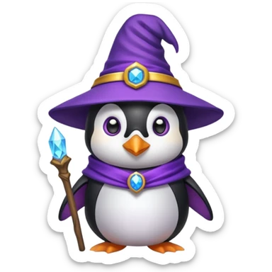 Pingüino con gorro morado y brujo sticker