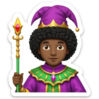Medieval jester with dark brown skin and black Afro hair sticker