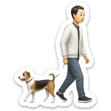 Chinese person walking a dog sticker