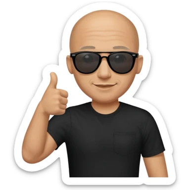 Bald Wearing a back t-shirt and black ray-ban wayfarer sunglasses giving a thumbs-up sticker