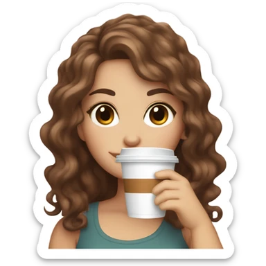 aesthetic white girl with brown wavy hair and brown eyes sipping an iced americano in a cute coffee shop  sticker