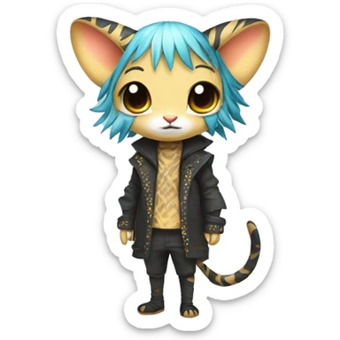 an edgy cute kawaii vernid-fionbri with splash patterns full body sticker