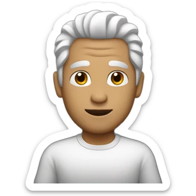 Man in car with half black and half white hair sticker