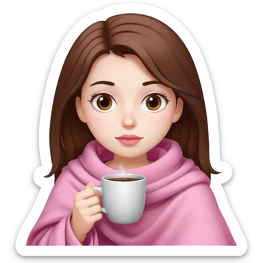 white brown hair pretty girl in a pink blanket sipping coffee sticker