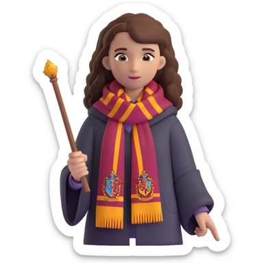 Hermione Granger with wand and Gryffindor scarf sticker